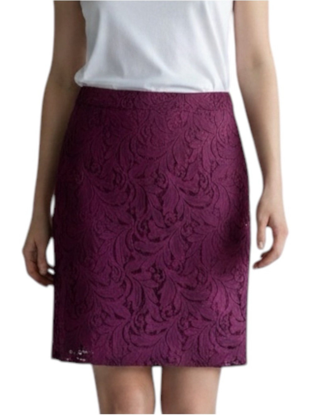 CAbi Sheer Burgundy Lace Pencil Skirt NWOT Size 10 CottageCore